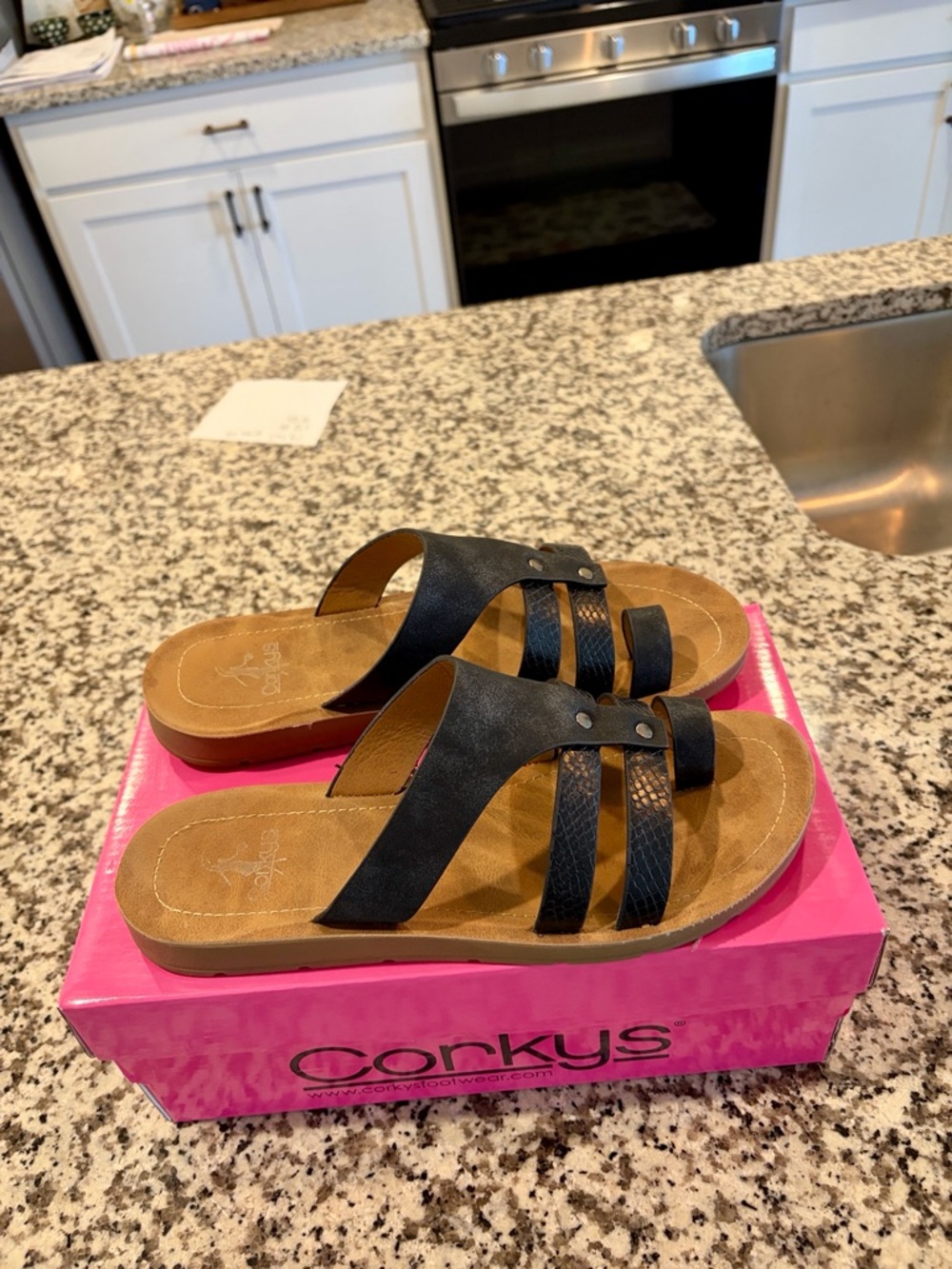 Corkys Black Slide Sandals (Box) - Picture 4 of 6